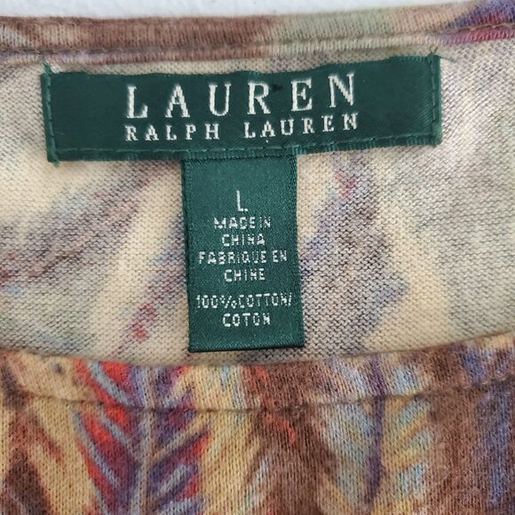 Ralph Lauren Womens Multicolor Peacock Feather Boatneck Top Size L 3/4 Sleeve - Picture 3 of 8